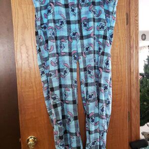 Disney Stitch Plush Fleece Sleep Pants 2XL Blue Plaid